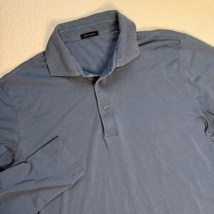 Patrick Assaraf Pima Cotton Long Sleeve Polo Shirt Size Medium Blue Gray Luxury